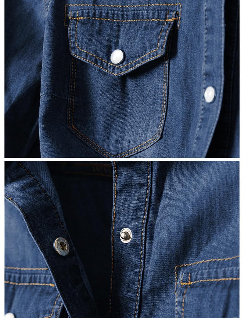 Omoone Women's 3/4 Sleeve Modern Denim Crop Top Tie Knot Shirt Cardigan (0774-Dark Blue-L) - Image 4